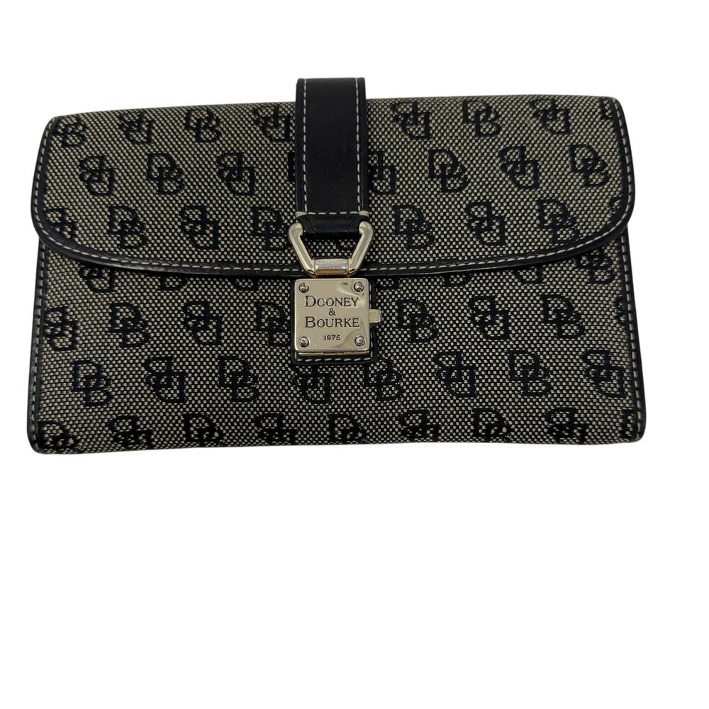 Vintage Dooney & Bourke Black DB Monogram Logo Lock Wallet Organizer Clutch